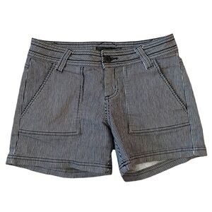 PrAna Tess Shorts Women 0 Navy Blue White Stripe Denim 4” Organic Cotton Casual